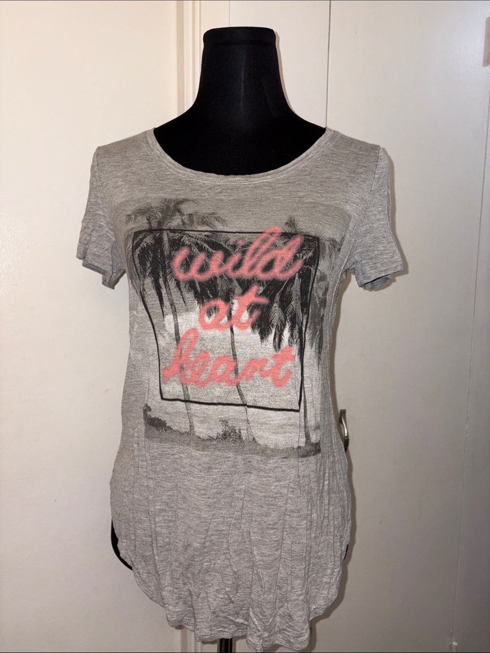 Dynamite Heather Gray Short Sleeve Tee with Pink Script